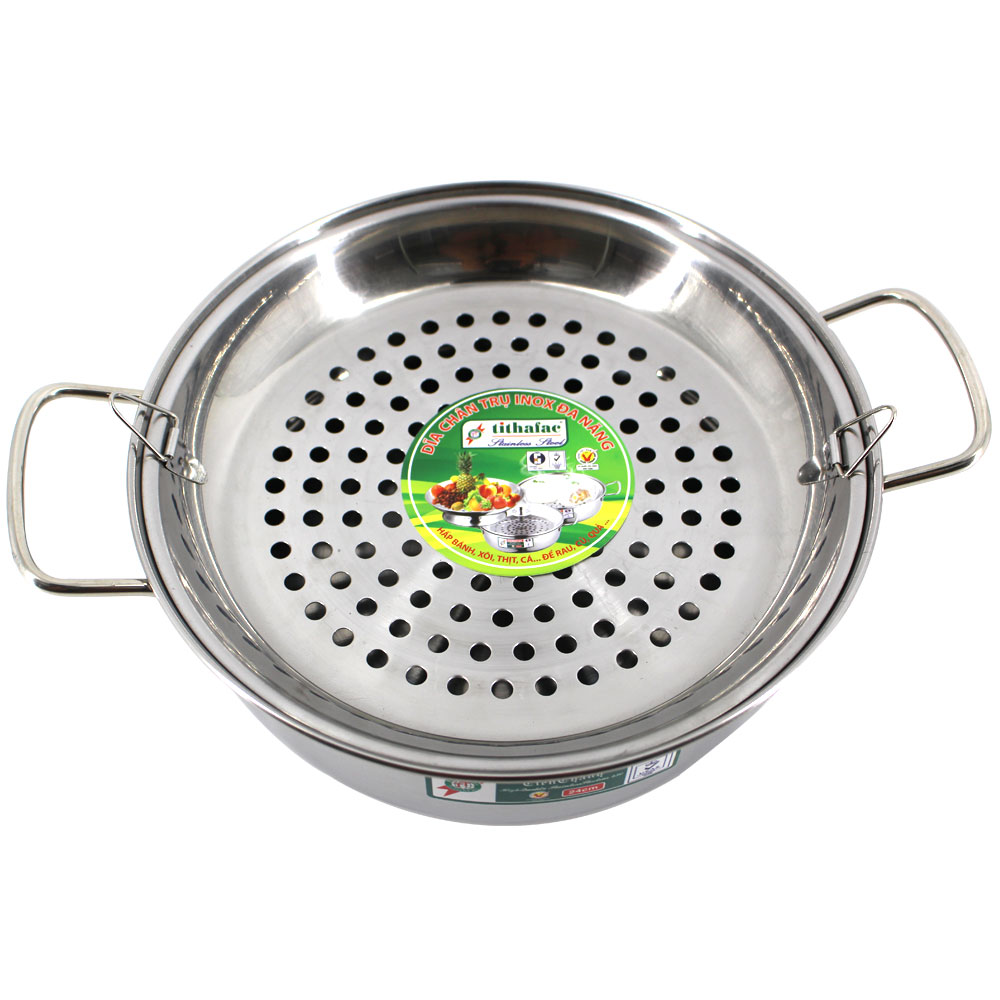 Nồi lẩu Inox nắp kiếng có vỉ hấp loại  đường kính và 24 cm Tithafac