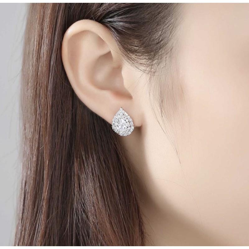 Bông tai hình giọt nước fianit, bạc ý 925