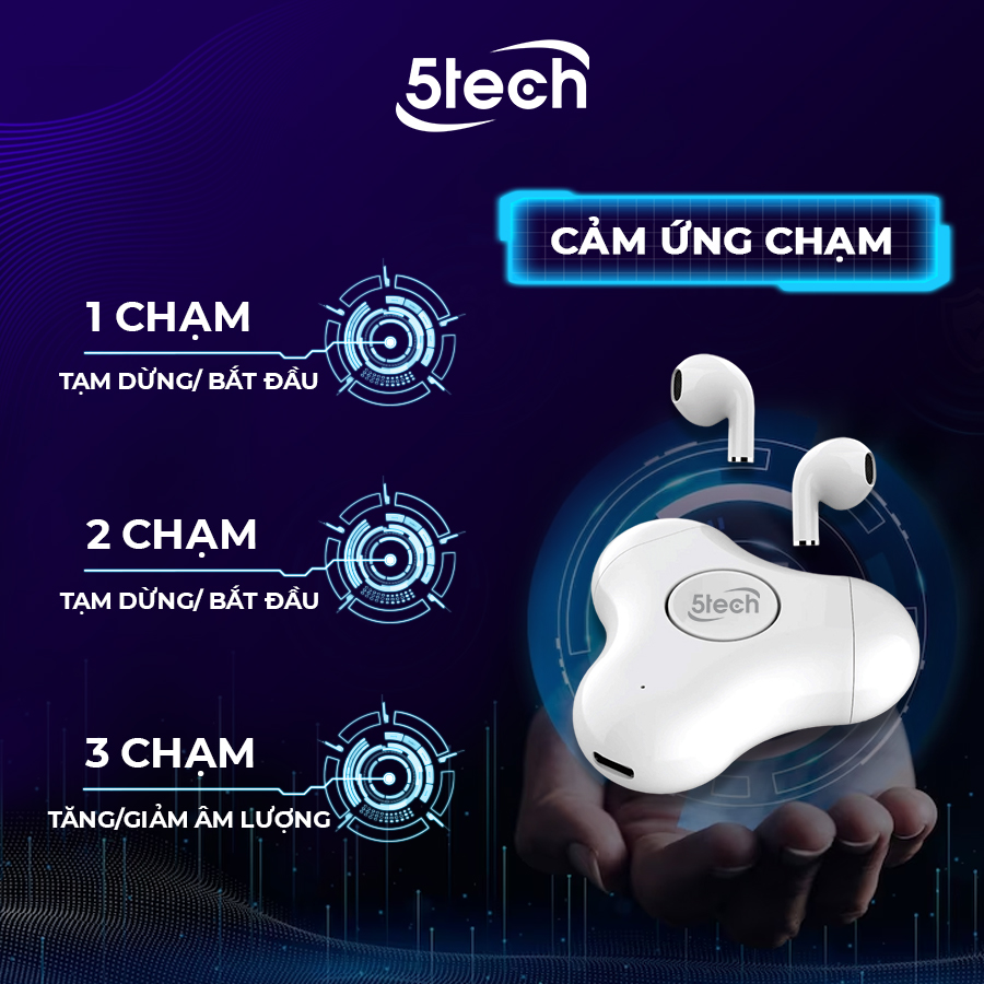 Tai nghe bluetooth , tai nghe không dây 5TECH 5T226 hàng chính hãng chống nước , pin trâu tích hợp con xoay 3 cánh giúp xả stress , giảm căng thẳng mệt mỏi