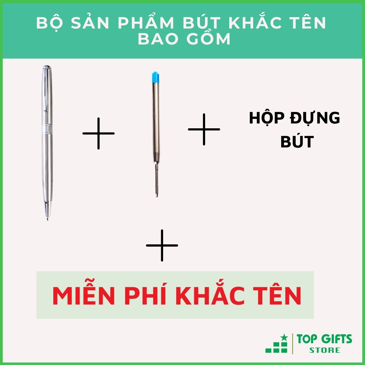 Bút ký khắc tên cao cấp Xoay Bạc PBB117 ngòi 0.7mm| Quà tặng thăng chức, quà tặng sếp + Ruột bút + Hộp đựng bút