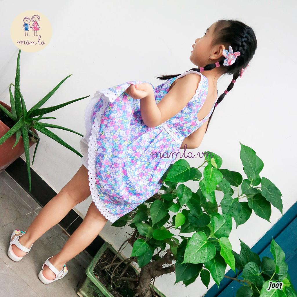 Đầm hoa nhí nền xanh dương viền ren | 2Y-6Y