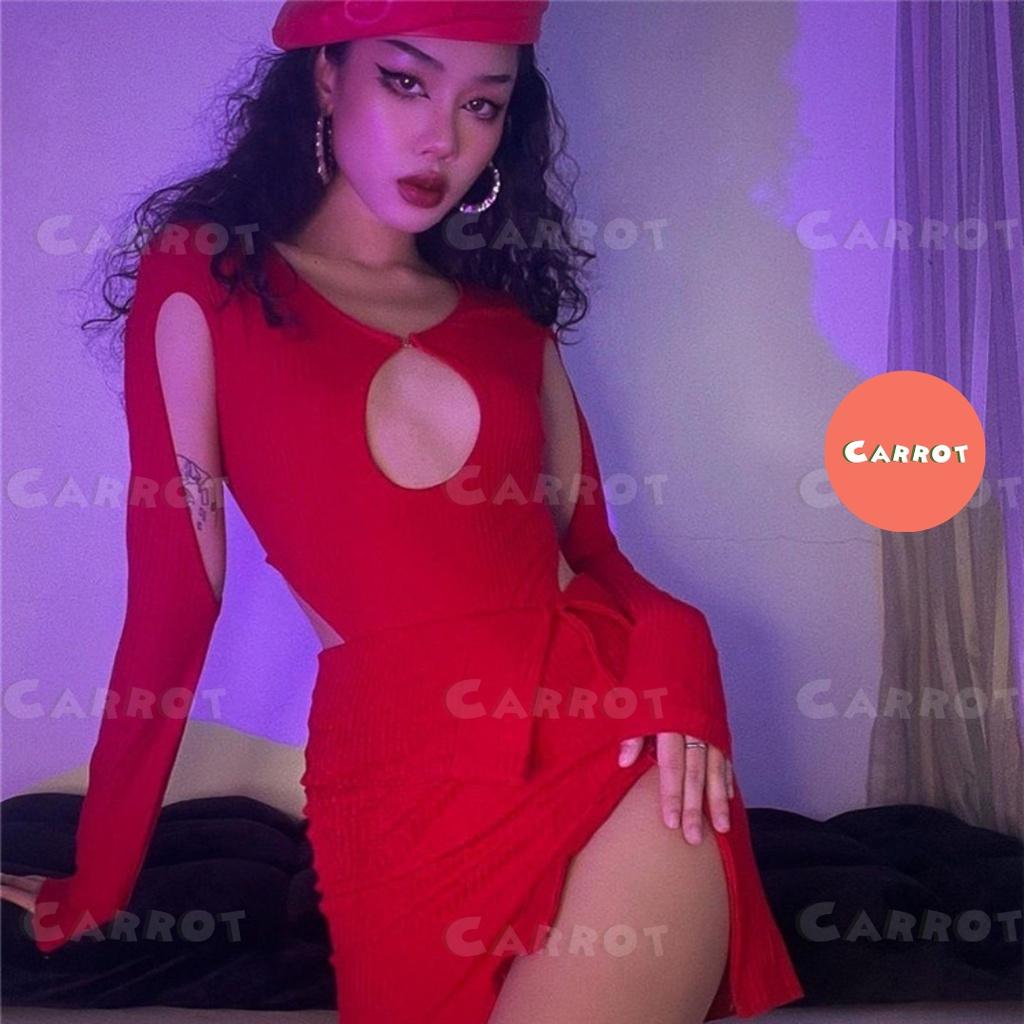 Set áo croptop dài tay khoét kèm chân váy ngắn gợi cảm thời trang cho nữ carrotxinhdep