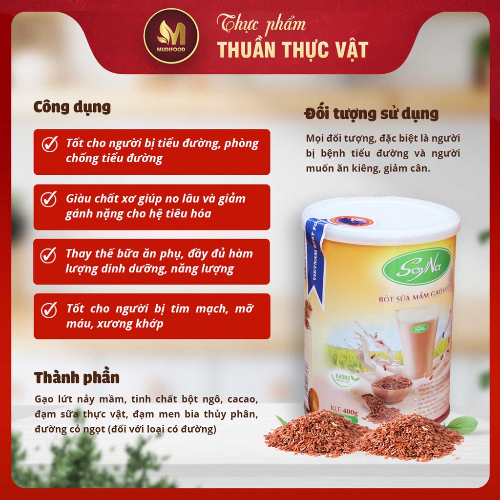 Combo Sữa Hạt Chay Soyna + Sữa Mầm Gạo Lứt Soyna 400g - Sữa Hạt Cho Mẹ Bầu, Bổ Sung Dinh Dưỡng Cho Người Ăn Kiêng, Ăn Chay, Người Tiểu Đường, Tim Mạch, Mỡ Máu, Xương Khớp, Người Tập Gym Và Yoga, Giảm Cân - Tặng 2 Ly Thủy Tinh Có Vạch Chia ML