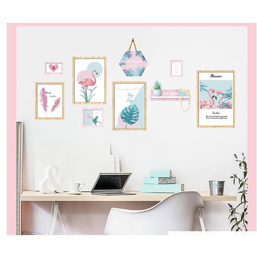 Decal trang trí tường Khung tranh cò hoa lá hiện đại