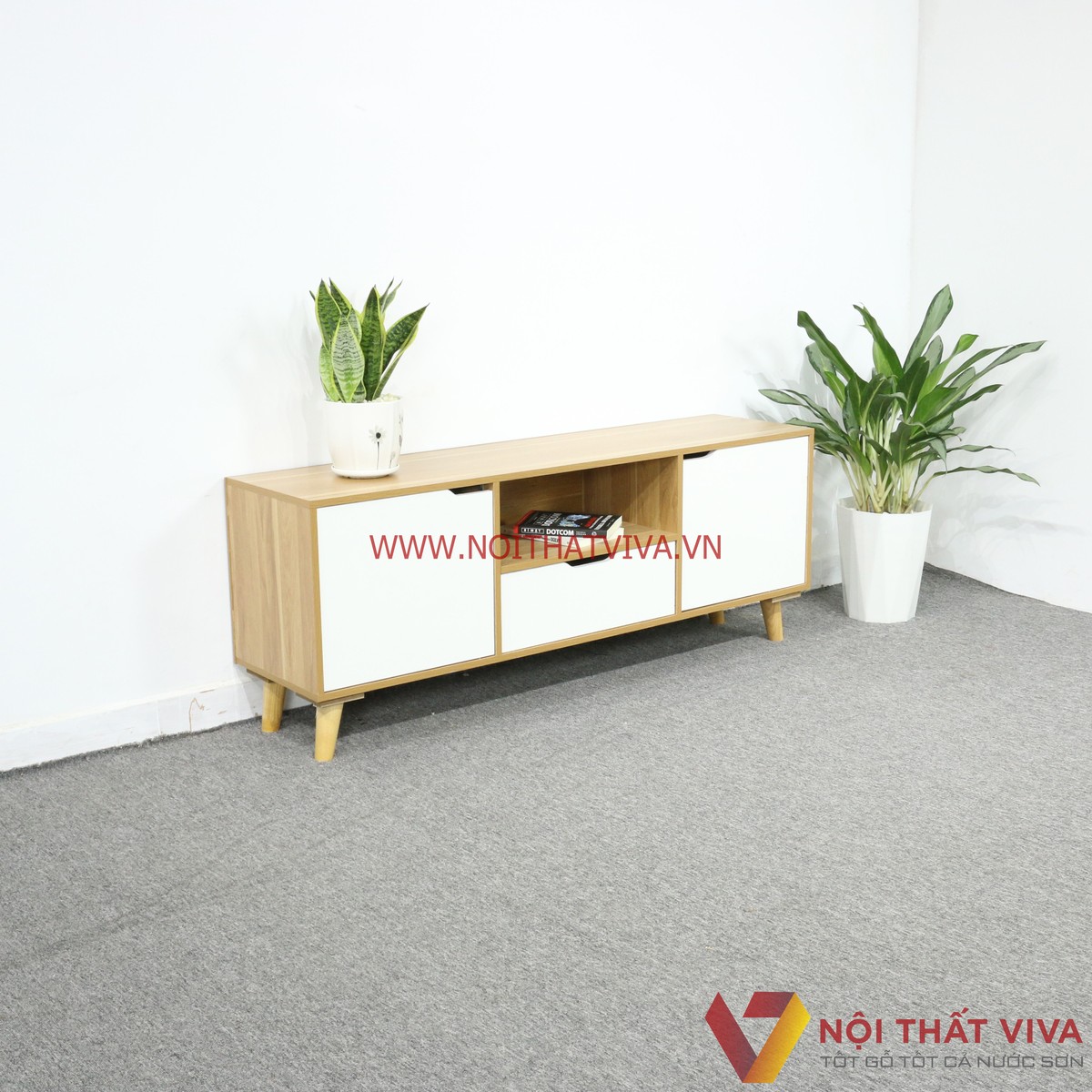 Kệ Tivi Gỗ MDF Phủ Melamine Màu Vàng Cánh Trắng Đẹp Giá Rẻ