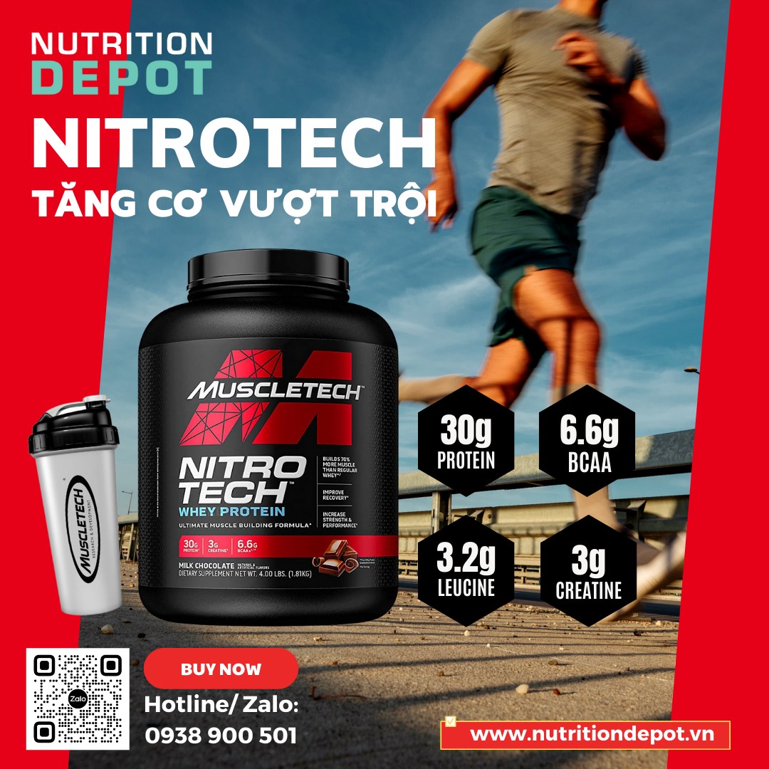 Sữa tăng cơ Nitrotech Whey Protein Muscletech 4lbs (1.8kg) - Hỗ trợ tăng cơ và phục hồi cơ tối đa - Nutrition Depot