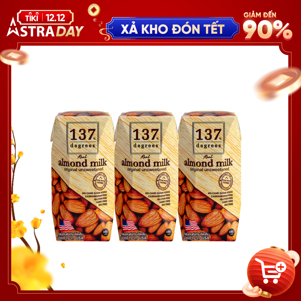 Sữa Hạt Hạnh Nhân Không Đường 137 Degrees (Lốc 180ML x 3 Hộp)