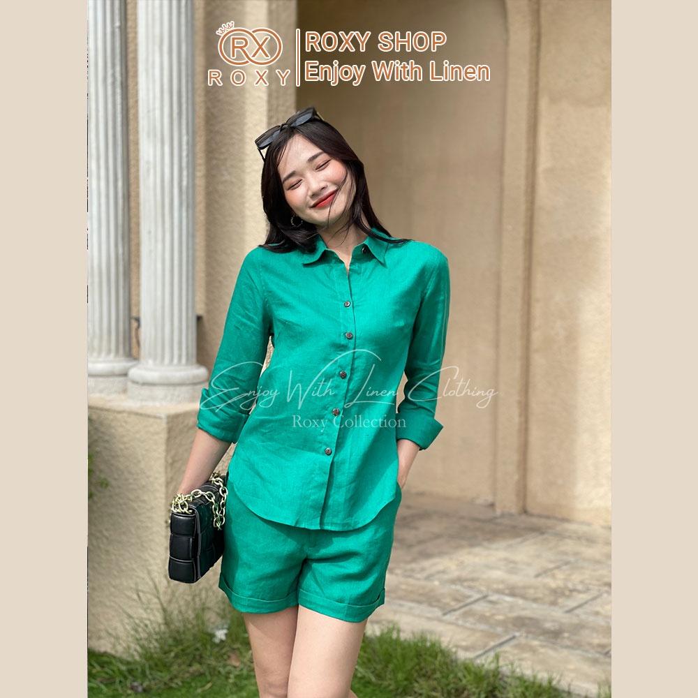 Set Đồ Nữ Linen Quần Short Sơ Mi Tay Dài Thoáng Mát