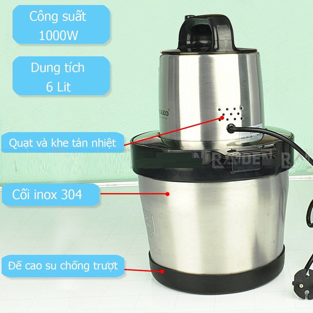 Máy Xay Thịt 6L Công Suất 1000W Osako OST-1020 Cối Inox Xay Công Nghiệp Cho Quán-Kèm Lưỡi Dao Dự Phòng - Hàng Chính Hãng