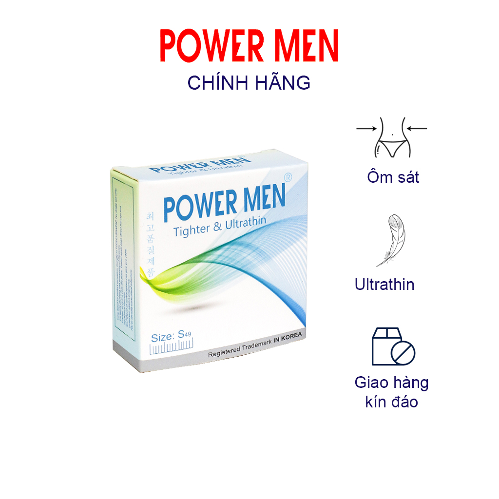 Bao cao su Powermen Ôm sát, Siêu mỏng cho gia đình (Size 49mm)