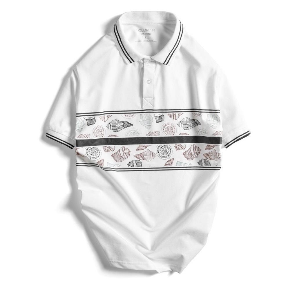 Áo polo nam thời trang FASHION EKING CLOTHING x HOKO thiết kế phối màu trắng sọc hoa văn - chất liệu Poli Cá Sấu Xịn Sò