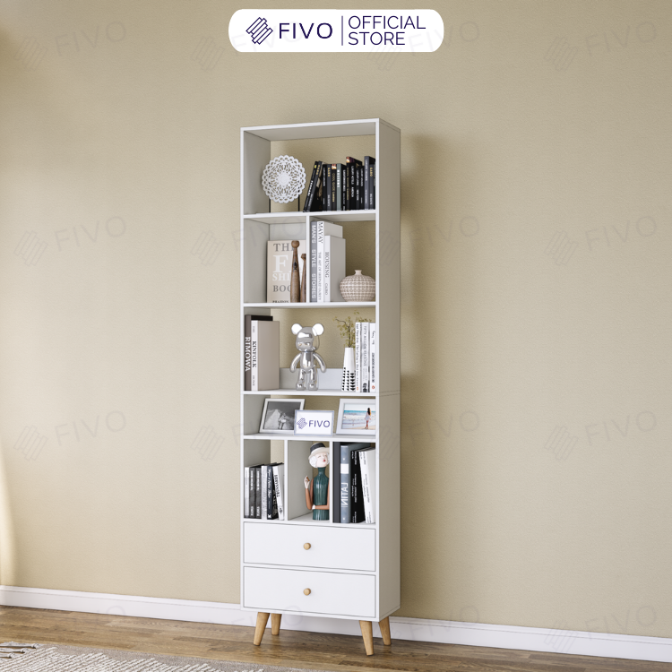 Giá Sách Đa Tầng Gỗ MDF FIVO FB61 (50 x 24 x 177cm) Dễ Dàng Lắp Ráp (Có Hộc Kéo)- Hàng Chính Hãng