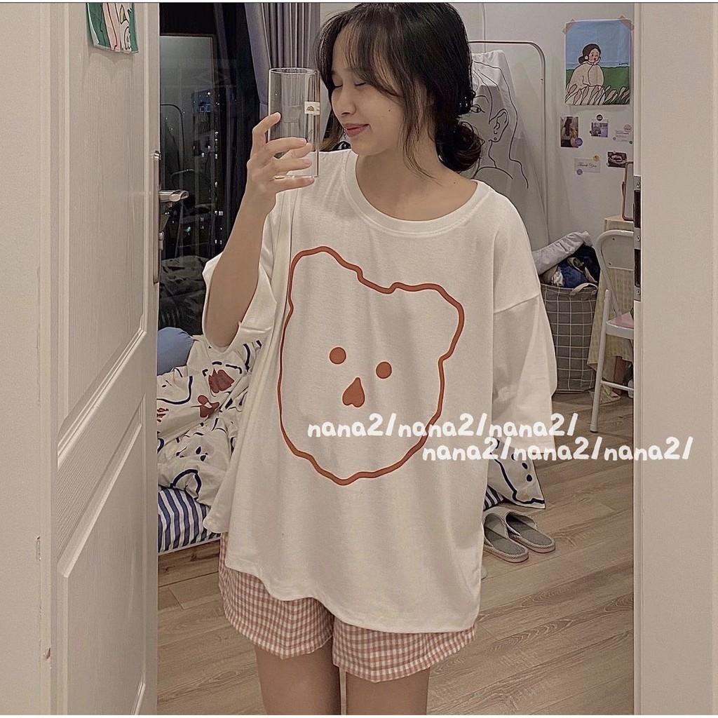 Set Nữ Cộc Gấu Short Caro - Rere.Store - Bộ Áo phông thun cộc tay, quần đùi suông cá tính