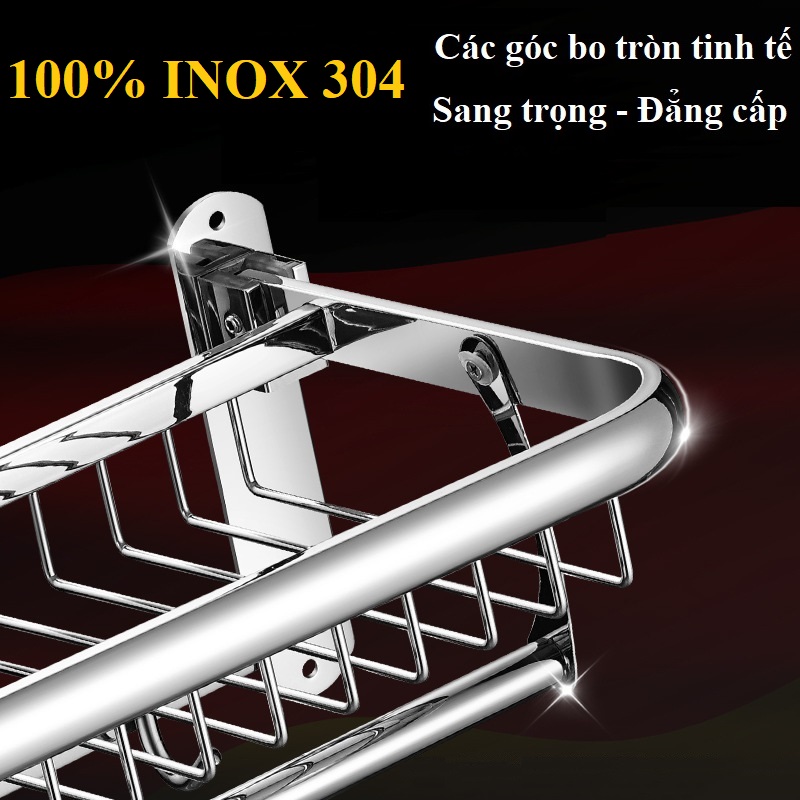 Giá treo khăn tắm Inox 304 Latimax VKT3 cao cấp - Máng treo khăn kèm móc quần áo đa năng