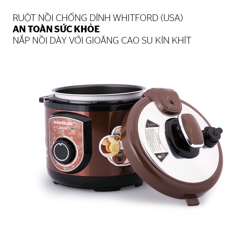 Nồi Áp Suất Điện Đa Năng Sunhouse SH1550 - Nâu - Hàng chính hãng