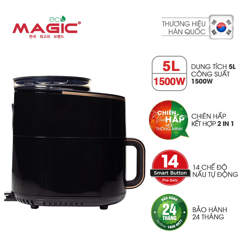 Nồi chiên không dầu kết hợp hấp Magic Eco S05 5L - Hàng chính hãng