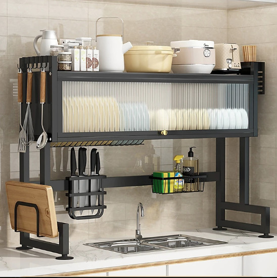 Kệ chén đĩa bát có nắp đậy 2 tầng sạch sẽ chống bụi cho nhà bếp tiện lợi - Đủ kích thước