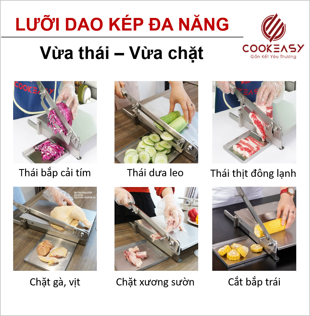 Máy cắt thịt gà, cắt xương, thái thịt đông lạnh đa năng Chính Hãng. Lưỡi dao nguyên khối thép Nhật 420 J2 đặc biệt siêu cứng bén, Bộ bàn dao Chặt gà không gỉ sét nặng 4.2 Kg