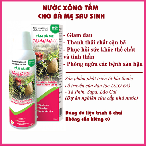 Nước xông tắm gội cho bà mẹ sau sinh TAMMAMASS - Giúp phục hồi sức khỏe cả thể chất và tinh thần, phòng ngừa các chứng sản hậu cho bà mẹ sau sinh, giảm đau, thanh thải các chất cặn bã, giúp da trắng hồng