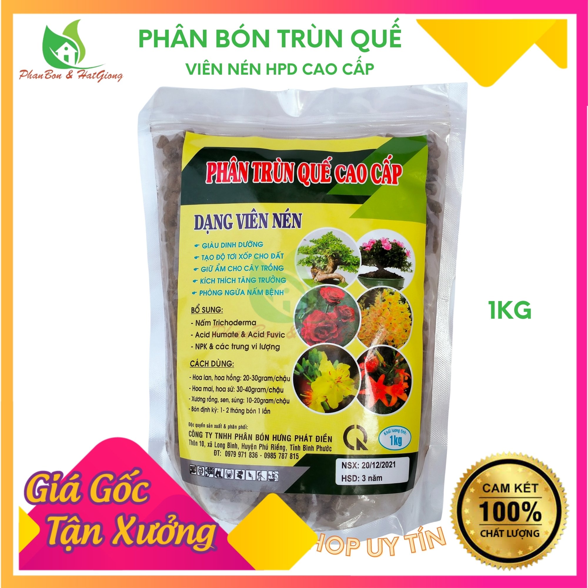 Phân Bón Trùn Quế Nén 1Kg HPD Cao Cấp Phân Bón Hữu Cơ Chuyên Cho Lan Và Cây Kiểng