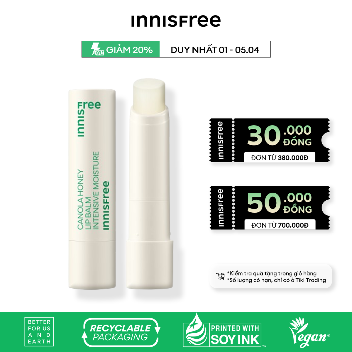 Son dưỡng môi không màu innisfree Canola Honey Lip Balm Deep Moisture 3.5g