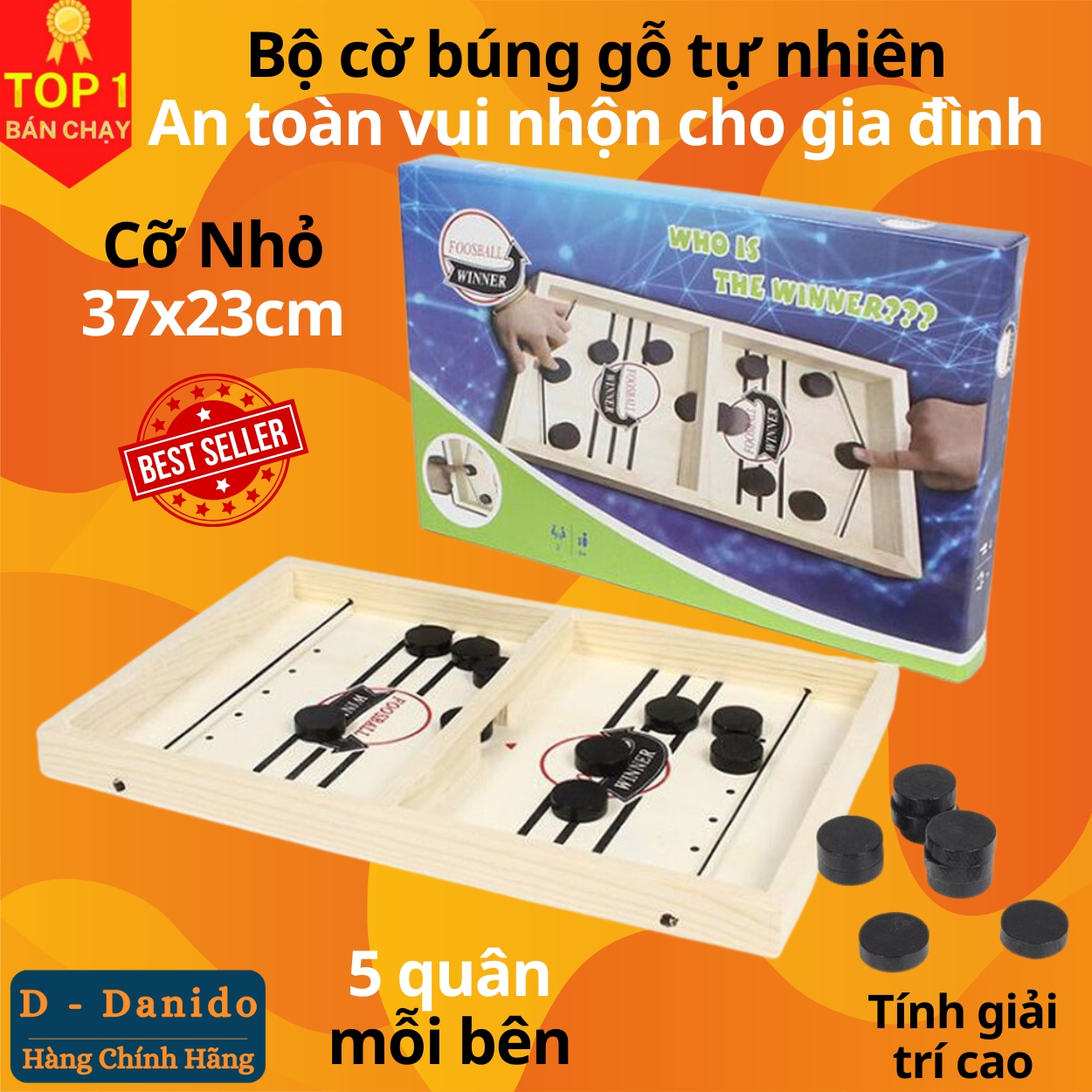 Bộ Cờ Búng Bàn Đấu Ice Hockey Bằng Gỗ - Chọn Size - Foosball Winner, Sling Puck - Bắn Bi Gỗ Xuyên Lỗ Chính Hãng