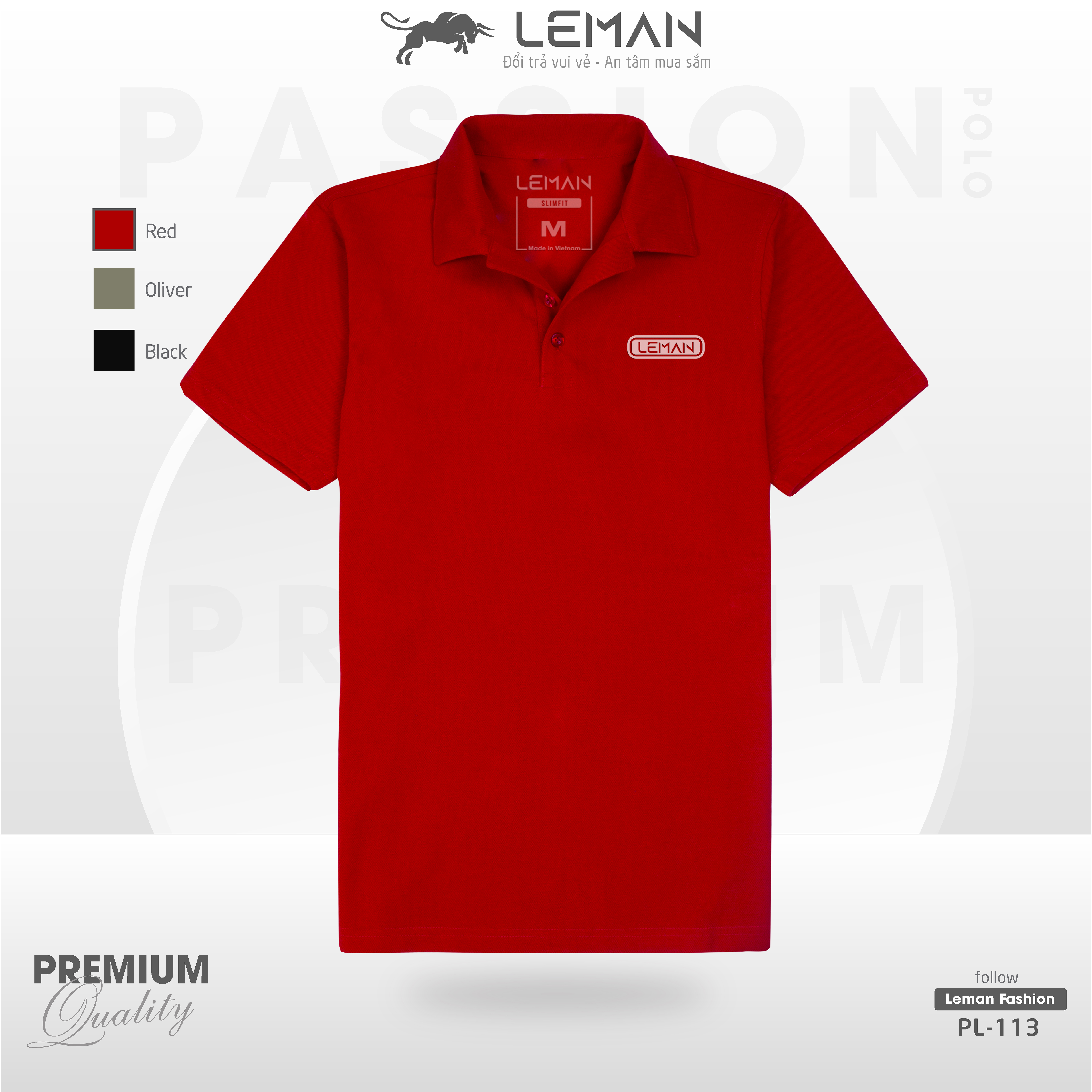 Áo thun polo nam Leman PL113 chất vải 100% Cotton cao cấp