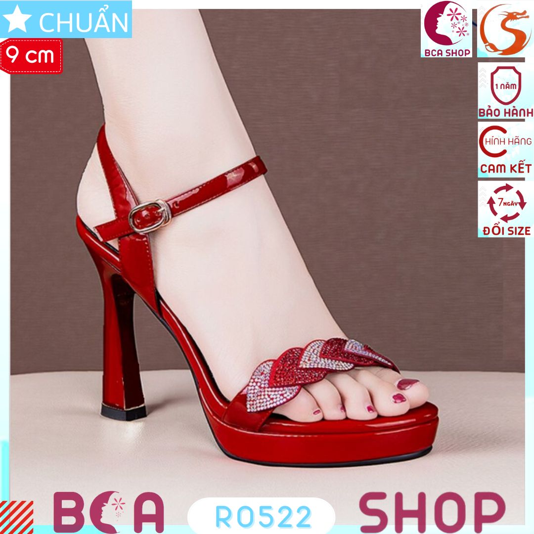 Giày cao gót nữ 9p RO522 ROSATA tại BCASHOP hở mũi, quai ngang nổi bậc với những trái tim đính nhiều hạt lấp lánh màu đỏ