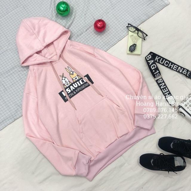 Áo khoác hoodie nam nữ nỉ ngoại form rộng in 2 thỏ ảnh thật