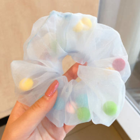 COMBO 5 DÂY CỘT TÓC VOAN CÓ HẠT VẢI POM POM