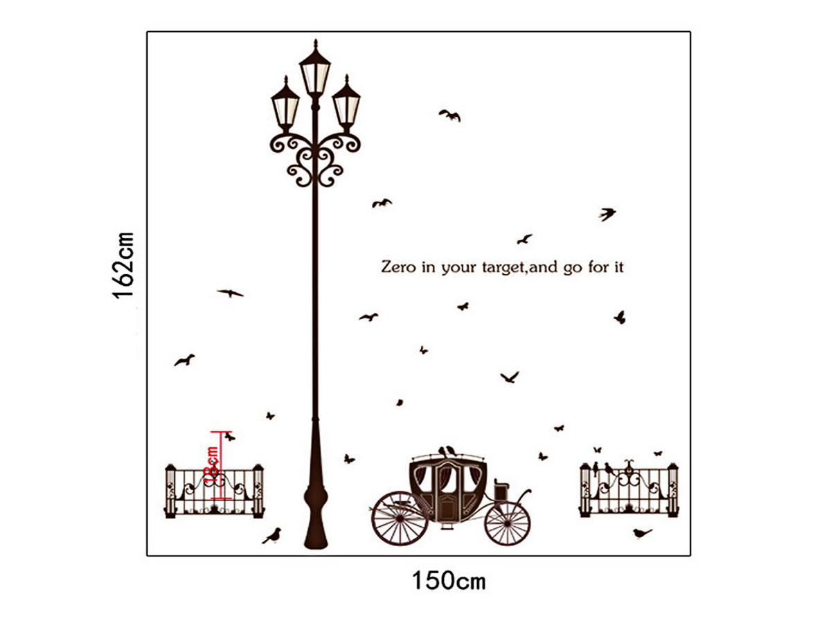 Decal dán tường cột đèn và xe kéo đen