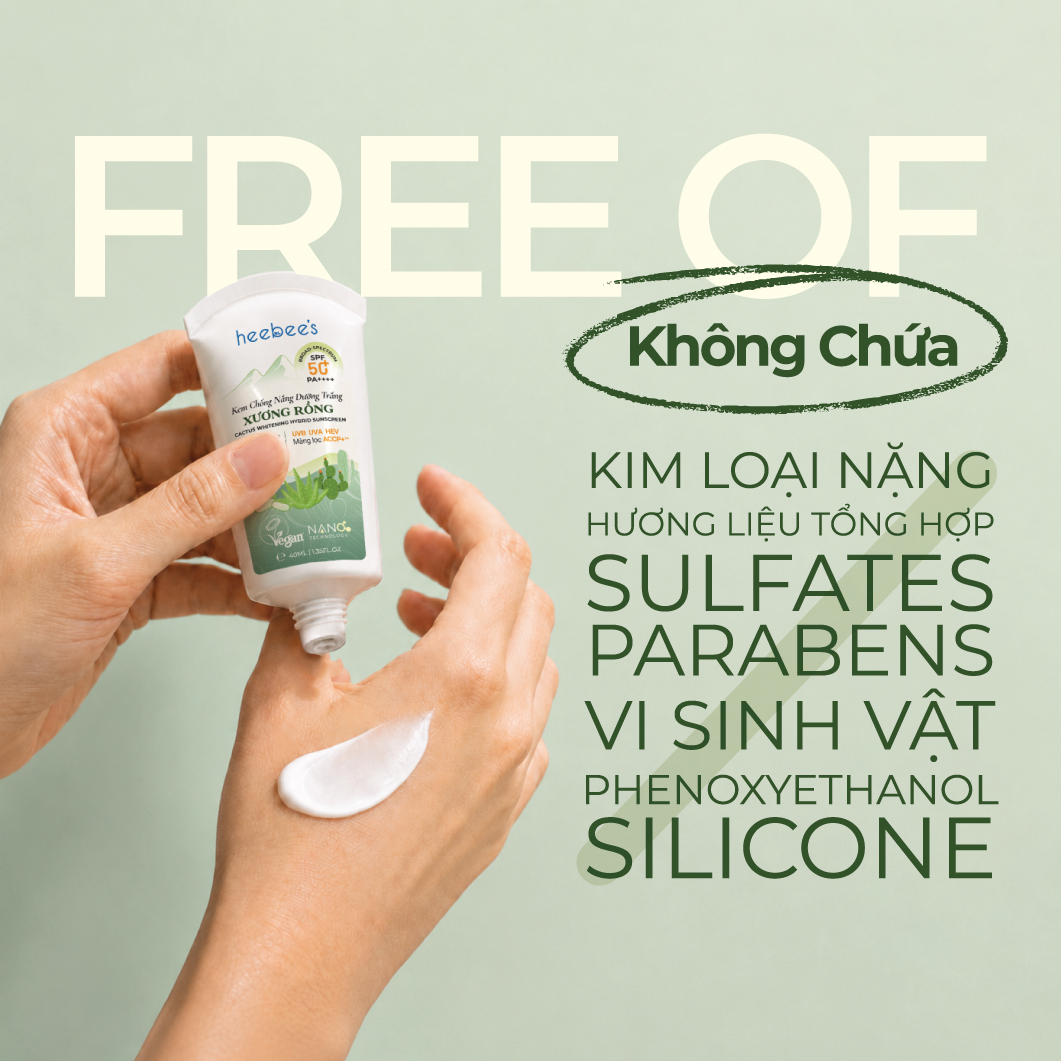 Kem Chống Nắng Thuần Chay Phổ Rộng Xương Rồng Heebee's Dưỡng Trắng, Chống Tia UVA, UVB, Ánh Sáng Xanh, Nâng Tone 40g