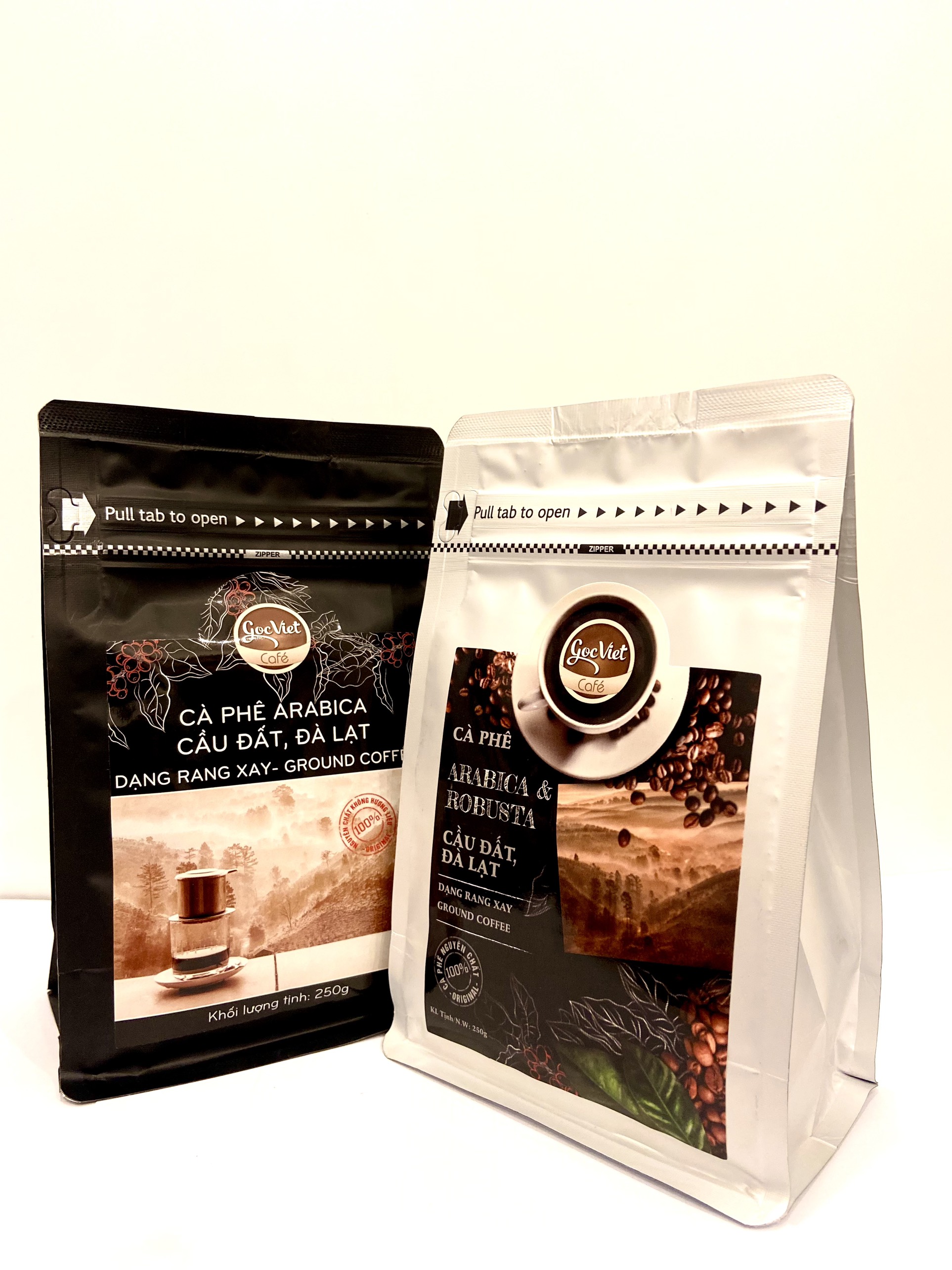 Cà phê Arabica &amp; Robustar Cầu Đất,  Đà Lạt  dạng rang xay - 250 g