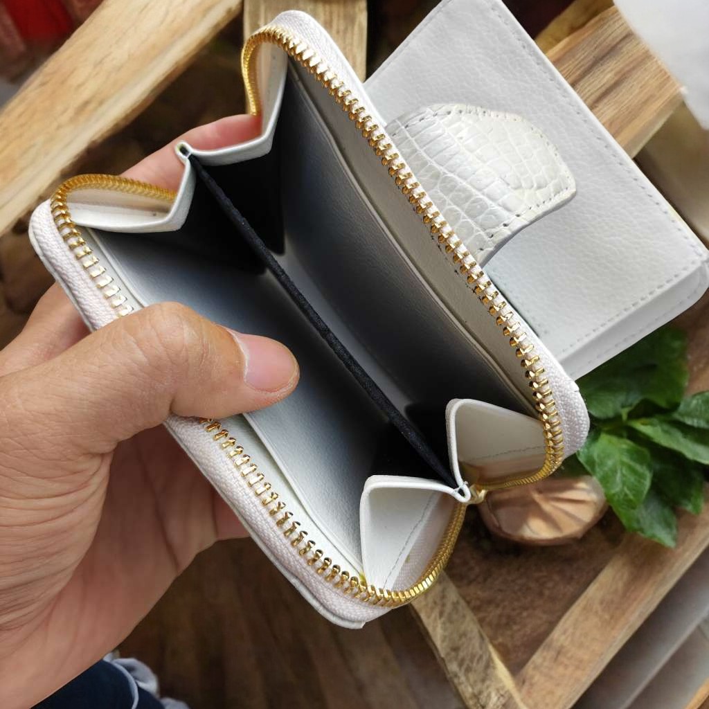 Ví nữ cầm tay nhiều ngăn Da bụng cá sấu bạch tạng!