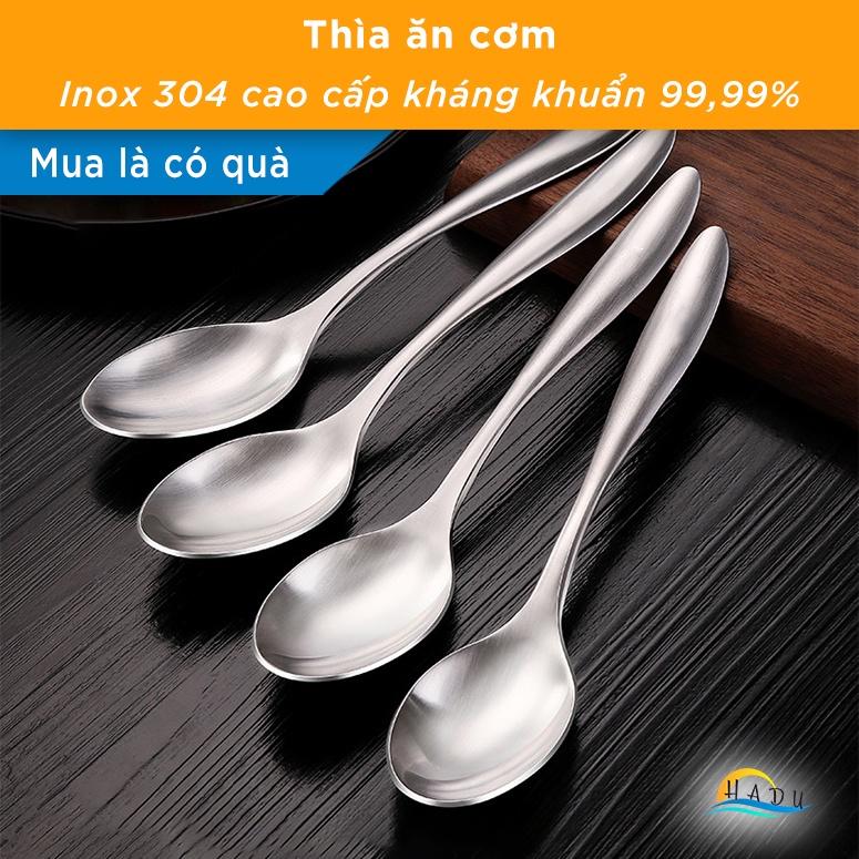 [4 Cái] Thìa Muỗng Inox Cán Dài 304 Cao Cấp Ăn Phở Đạt Chất Lượng Đức HADU