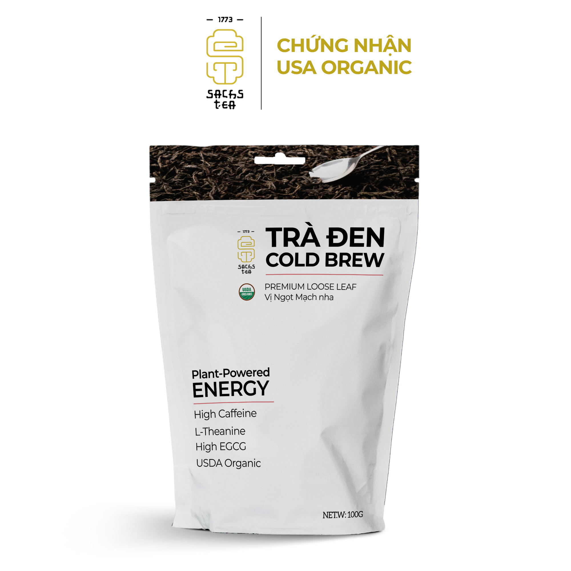 Trà Đen Cold Brew Hữu Cơ - Chứng Nhận USDA Organic, Vị Mạch Nha Ngọt Thơm, Không Chát Túi Zip 75g