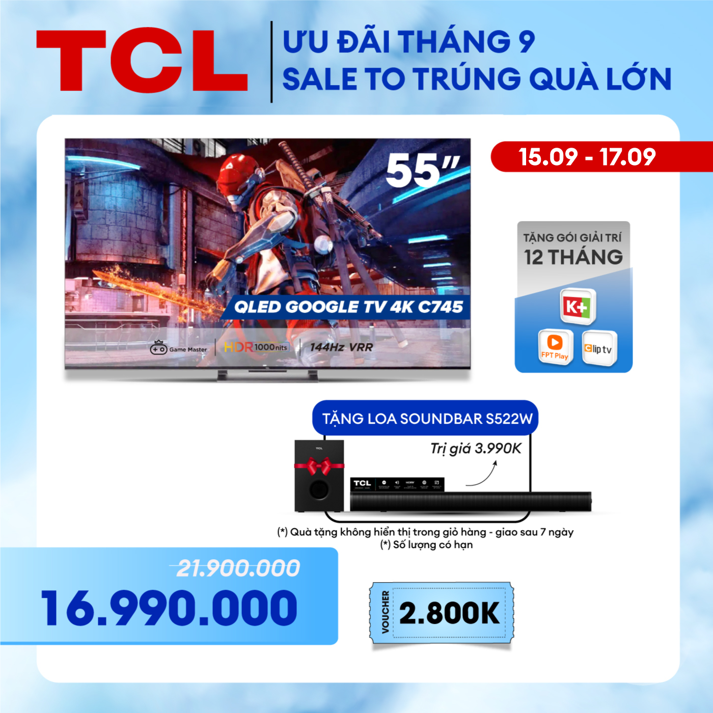 [Sản phẩm mới 2023] TCL QLED Gaming TV 55 inch 55C745 - Game Master 2.0 - Tivi 55 inch - Google TV - Hàng chính hãng