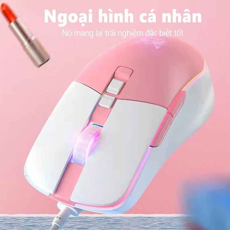 Chuột chơi game có dây ONIKUMA CW916 màu hồng trắng với đèn RGB [Hàng chính hãng