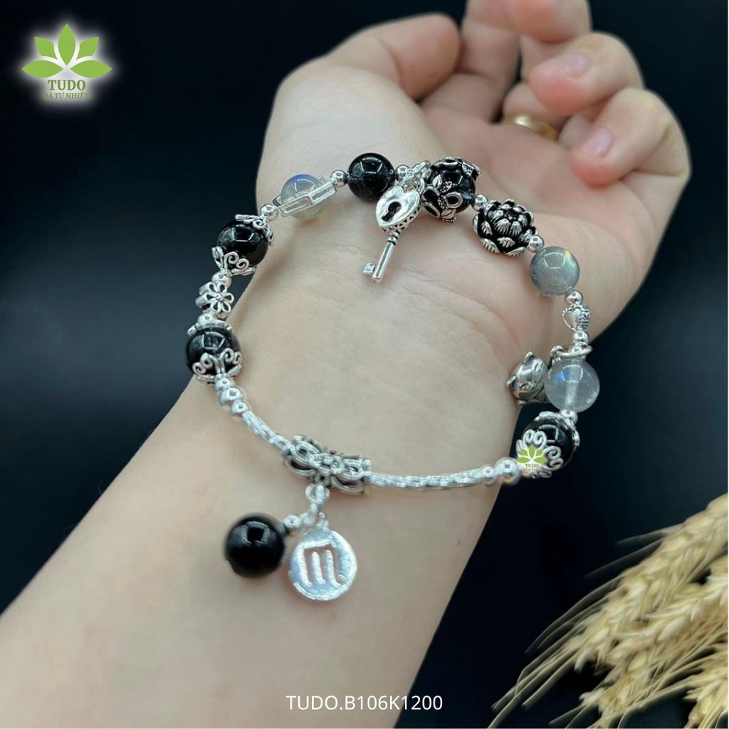Vòng Tay Nữ Đẹp - Vòng Phong Thủy Mệnh Thủy Mộc TUDO B106K1200 VCBXACU VCBMNDEN Charm bạc mèo thần tài