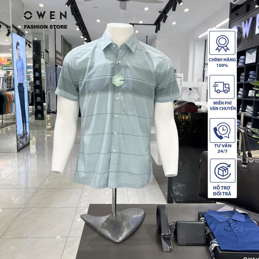 Áo Sơ mi Owen nam cộc tay không túi dáng Bodyfit vạt bằng sợi Bạc hà cao cấp mềm mịn mát AB230075N