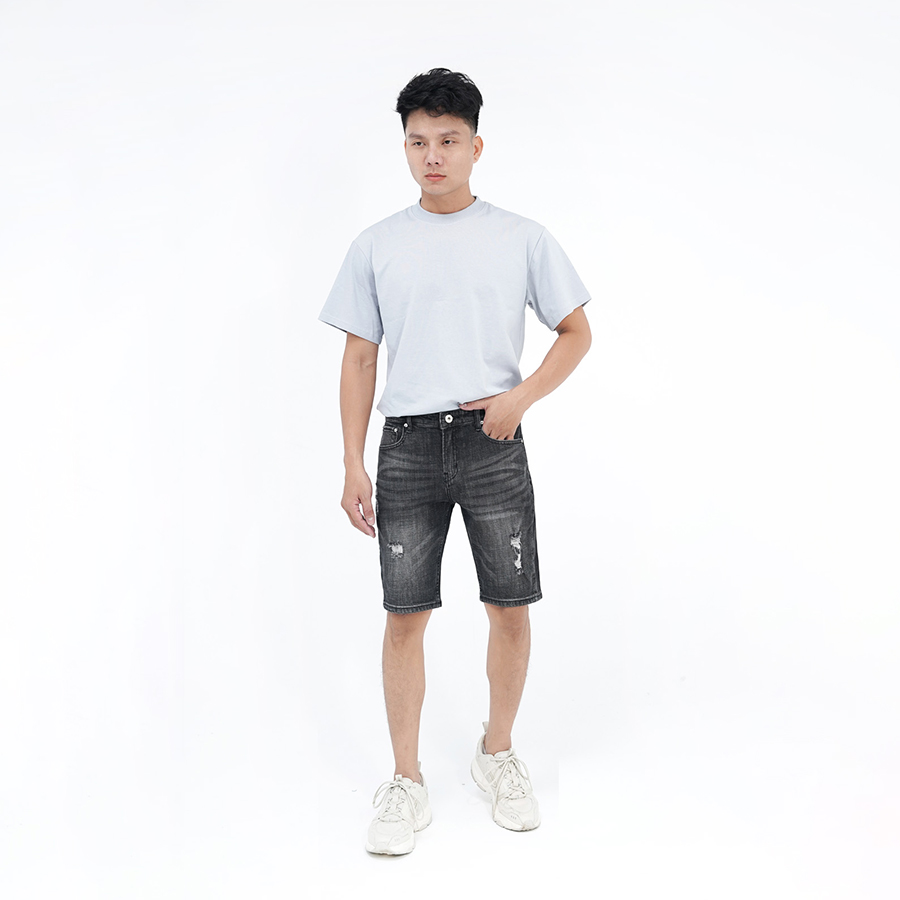 Quần Short Jeans Nam Rách Cao Cấp HUNTER X-RAYS  Form slimfit Thun Màu Xám Đậm S65
