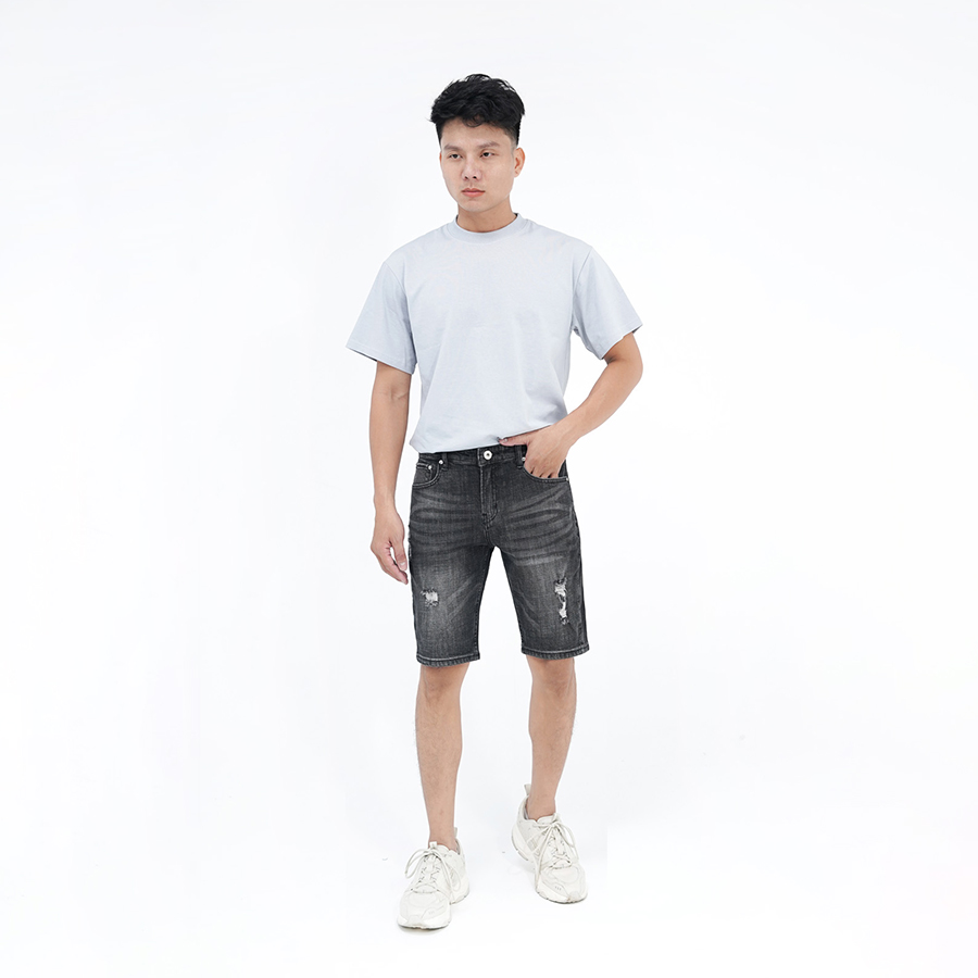 Quần Short Jeans Nam Rách Cao Cấp HUNTER X-RAYS Form slimfit Thun Màu Xám Đậm S65