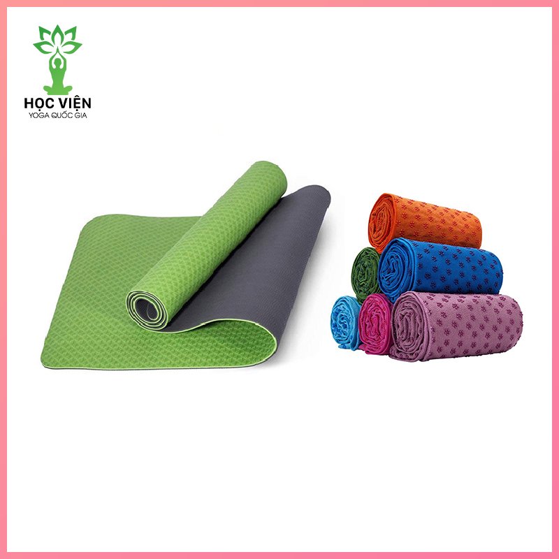 Combo 2 Sản Phẩm Yoga - YOGA QG: 1 Thảm Tập Yoga 2 Lớp TPE 6mm + 1 Khăn Trải Thảm Yoga Thấm Hút Mồ Hôi (Tặng Kèm Túi Đựng)