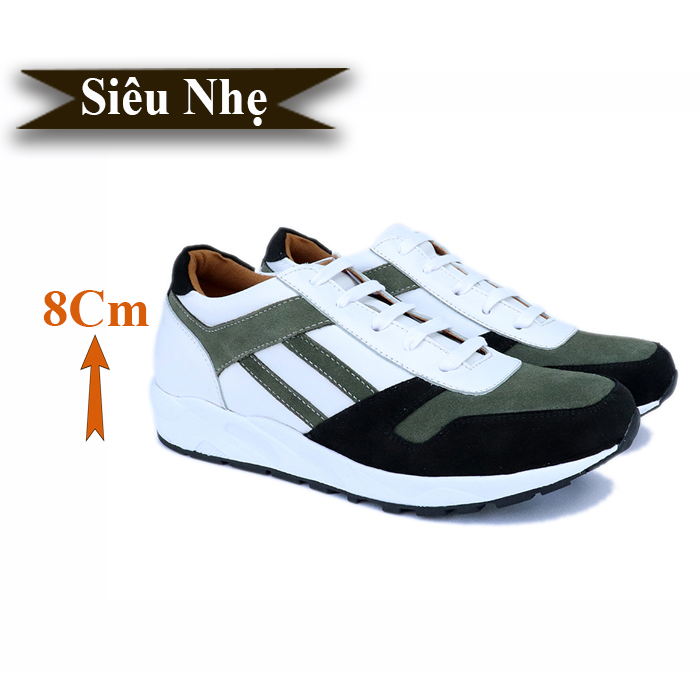 Giày Cao Nam T&TRA Tăng Cao 8Cm- T23 Trắng Phối Xanh - Chất Liệu Da Bò Cao Cấp, Đế và Lót Tăng Cao Chất Liệu EVA Siêu Nhẹ, Trọng Lượng Nhẹ Hơn 30% So Với Đế Cao Su