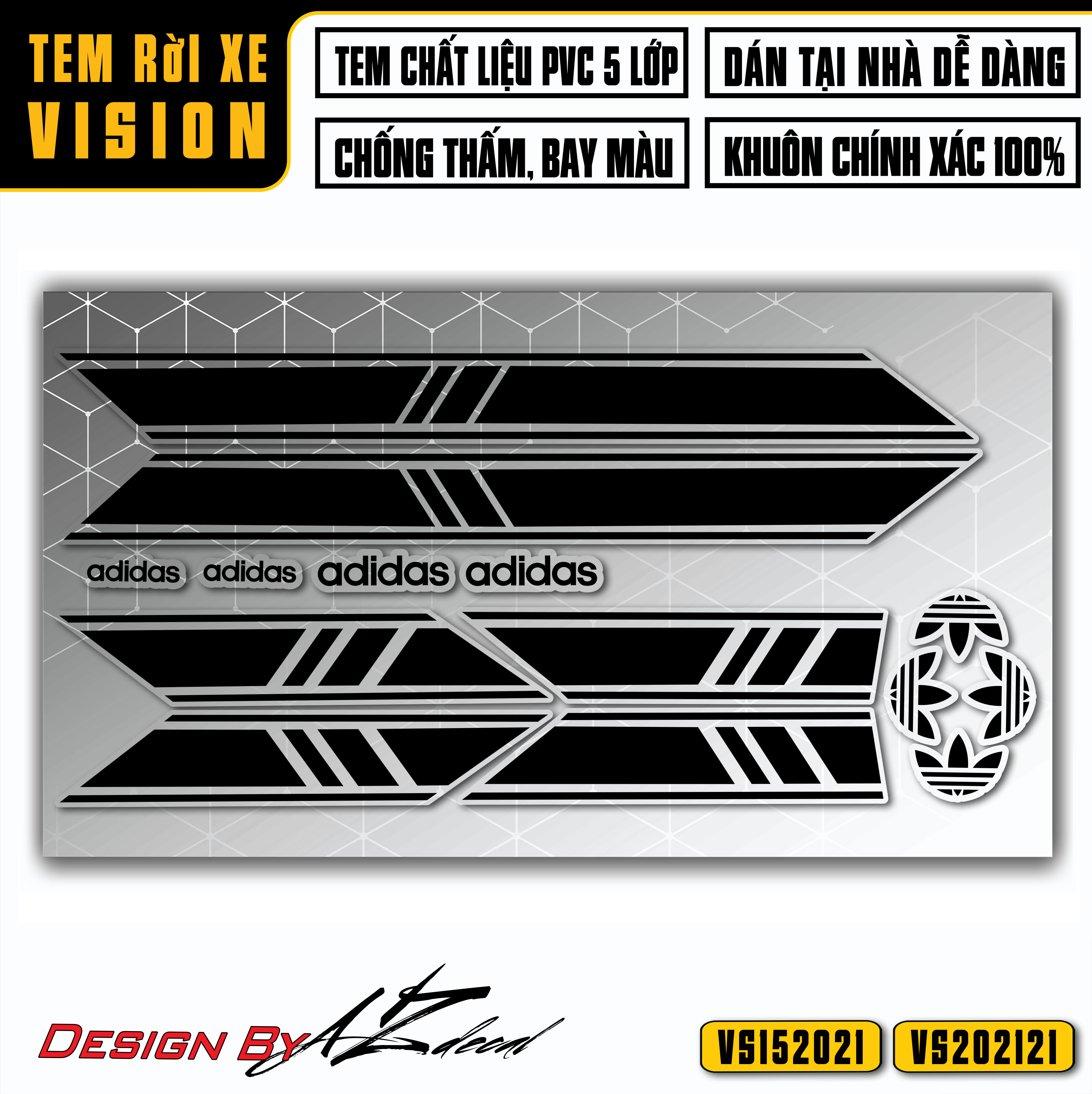 Decal Rời Xe Vision | VS21 | Tem Chế Xe Vision 2015 - 2021 Thiết Kế Logo Adidas - Dễ Dàng Tự Dán Tại Nhà