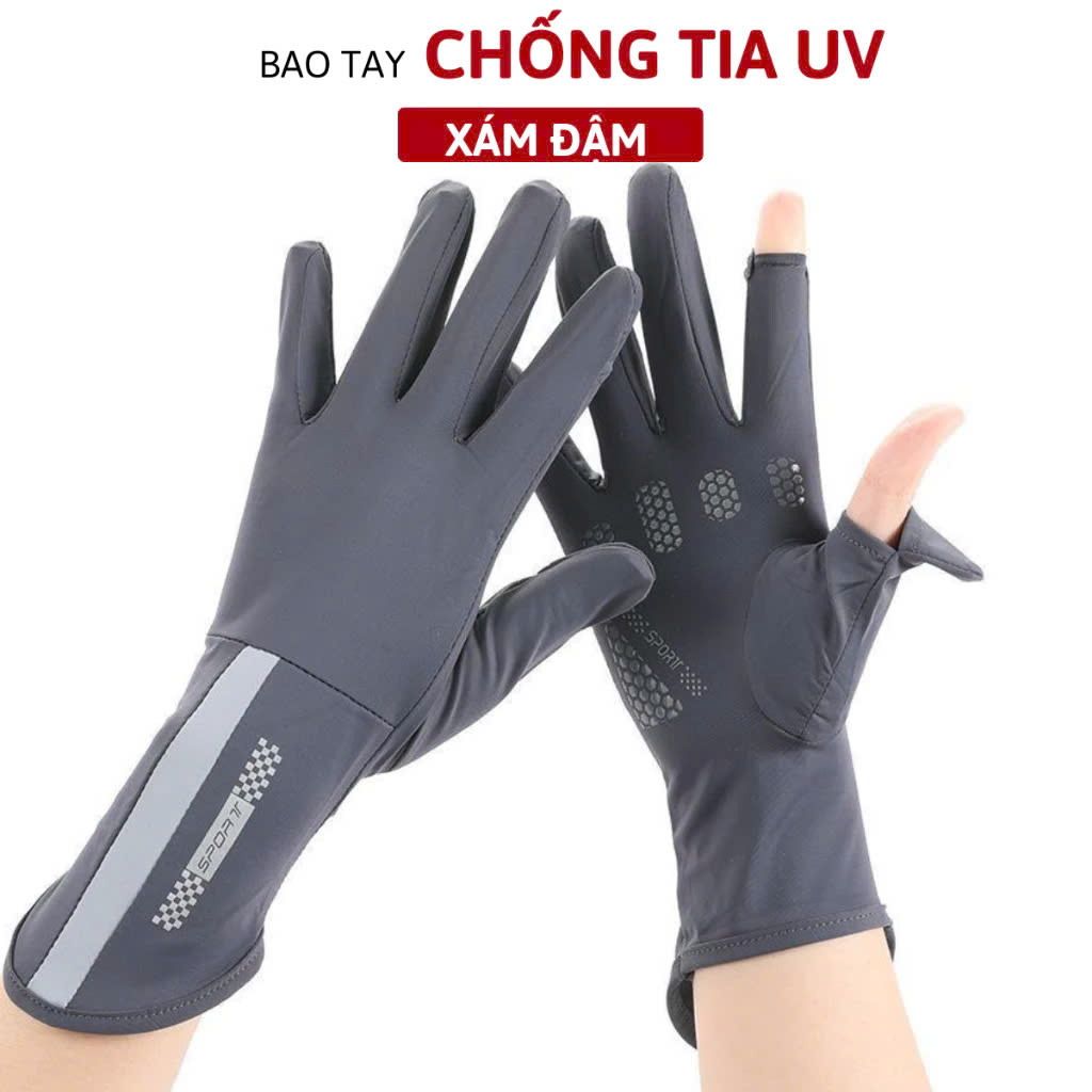 Găng Tay Hở 2 Ngón Unisex Chống Nắng, Có Thể Sử Dụng Cảm Ứng Điện Thoại UV UPF50+ MÀU GHI ĐẬM