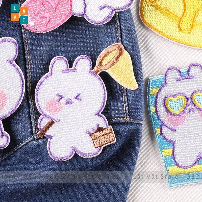 Patch ủi quần áo Thỏ Quẩy Tiệc, Sticker dán Vali phong cách, xinh đẹp, tiện dụng, che khuyết điểm tiện lợi sử dụng