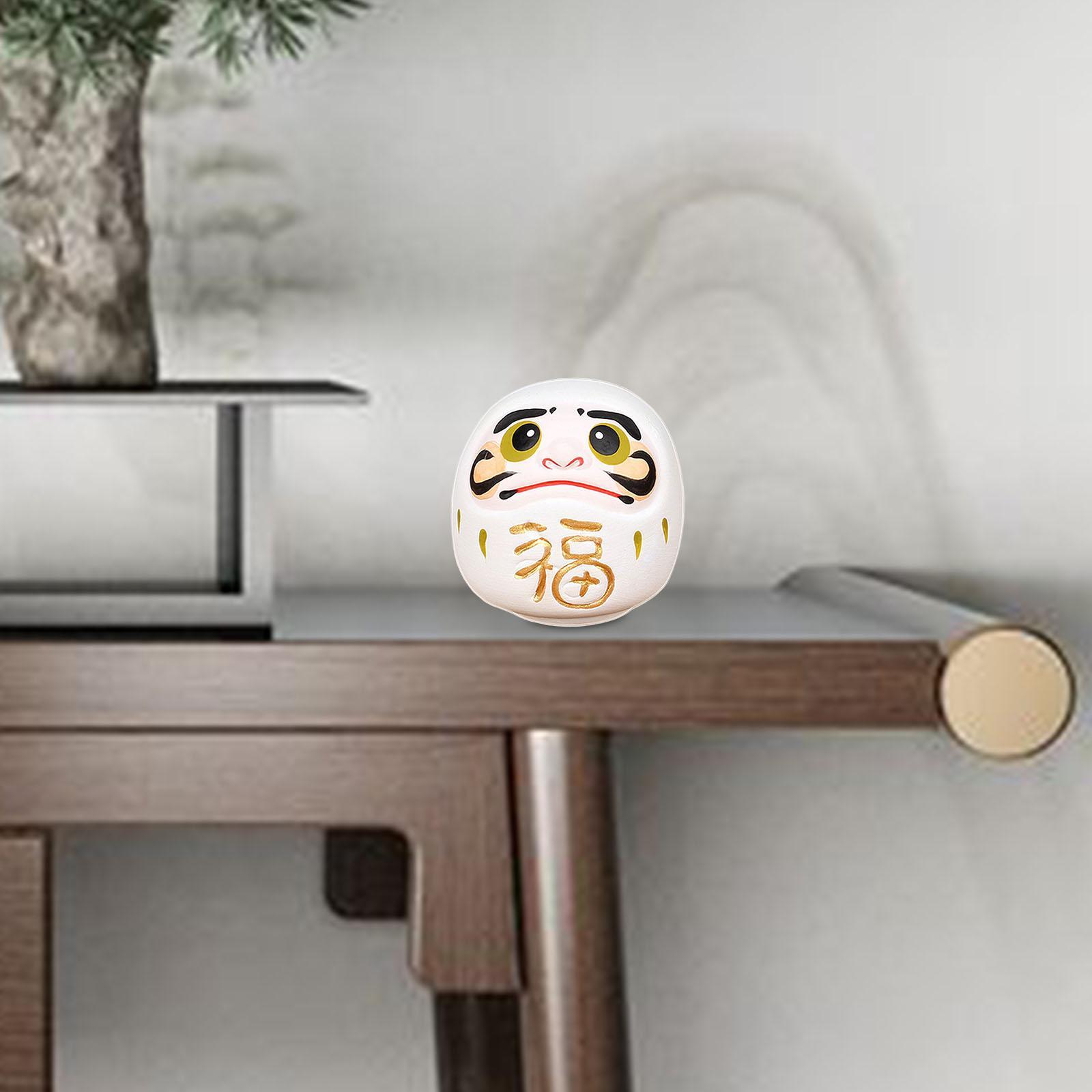 Daruma Doll Statue Craft Decorative for Table Bookshelf Decor White
