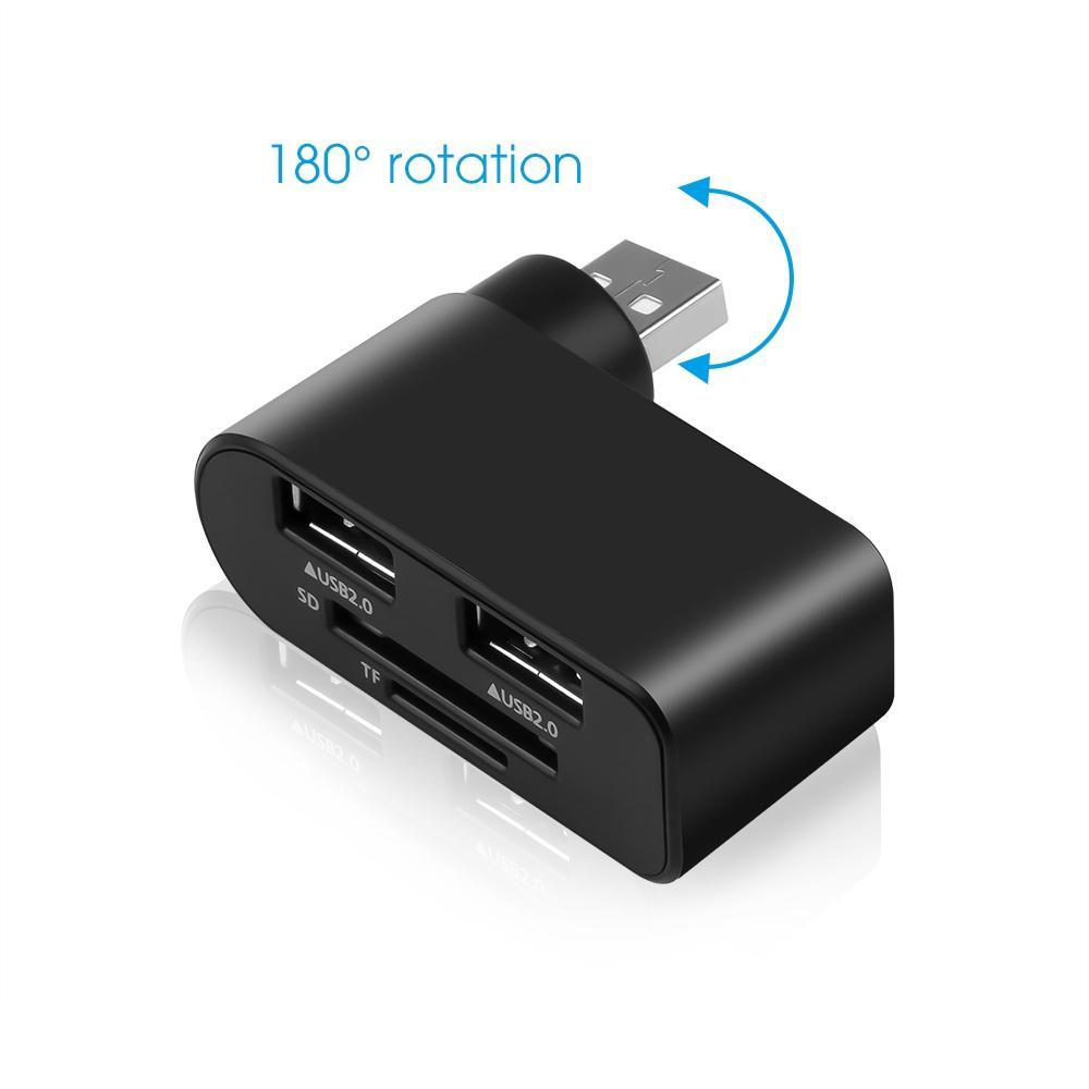 Hub chia 2 cổng USB 2.0 có đầu đọc thẻ TF SD chuyên dụng