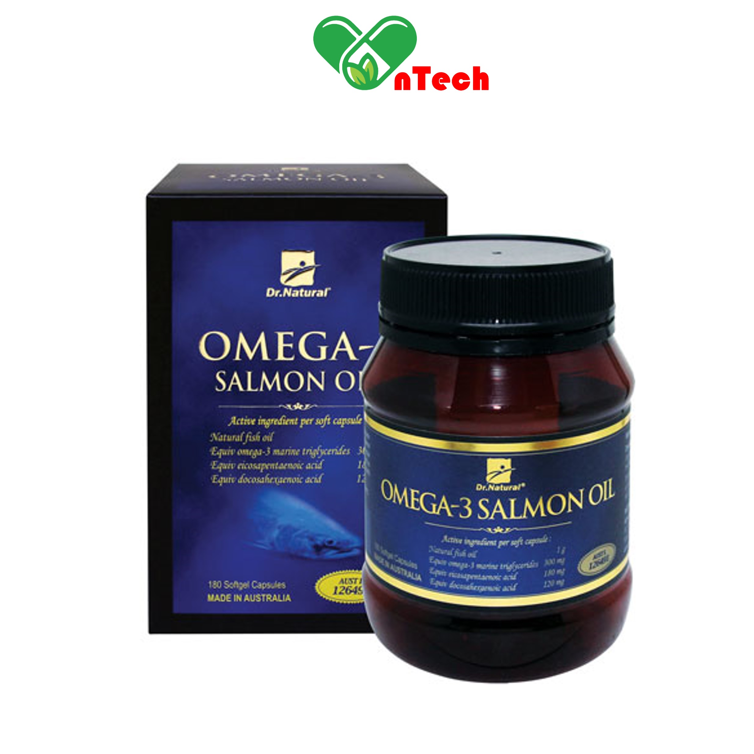 Viên uống dầu cá Hồi OMEGA -3 SALMON OIL Hỗ trợ giảm choletoron máu bổ não tốt cho tim mạch hộp 180 viên